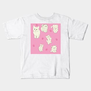 Pink White Kittens Kids T-Shirt